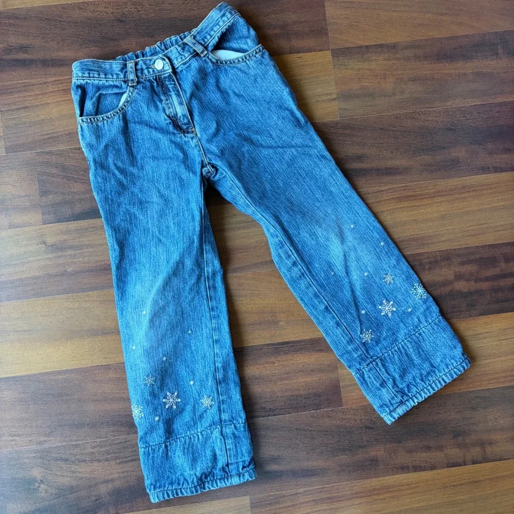 Gymboree Girls 4T Blue Denim Snowflake Embroidered Jeans Winter Pants 240329012